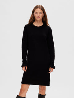 Sia Ras Frill LS Knit Dress - Black