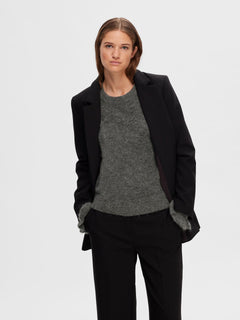 Sia Ras LS Knit Frill Cuff O-Neck B - Medium Grey Melange
