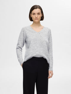 Lulu New Ls Knit V-Neck - Light Grey Melange