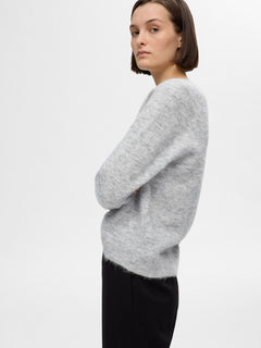 Lulu New Ls Knit V-Neck - Light Grey Melange