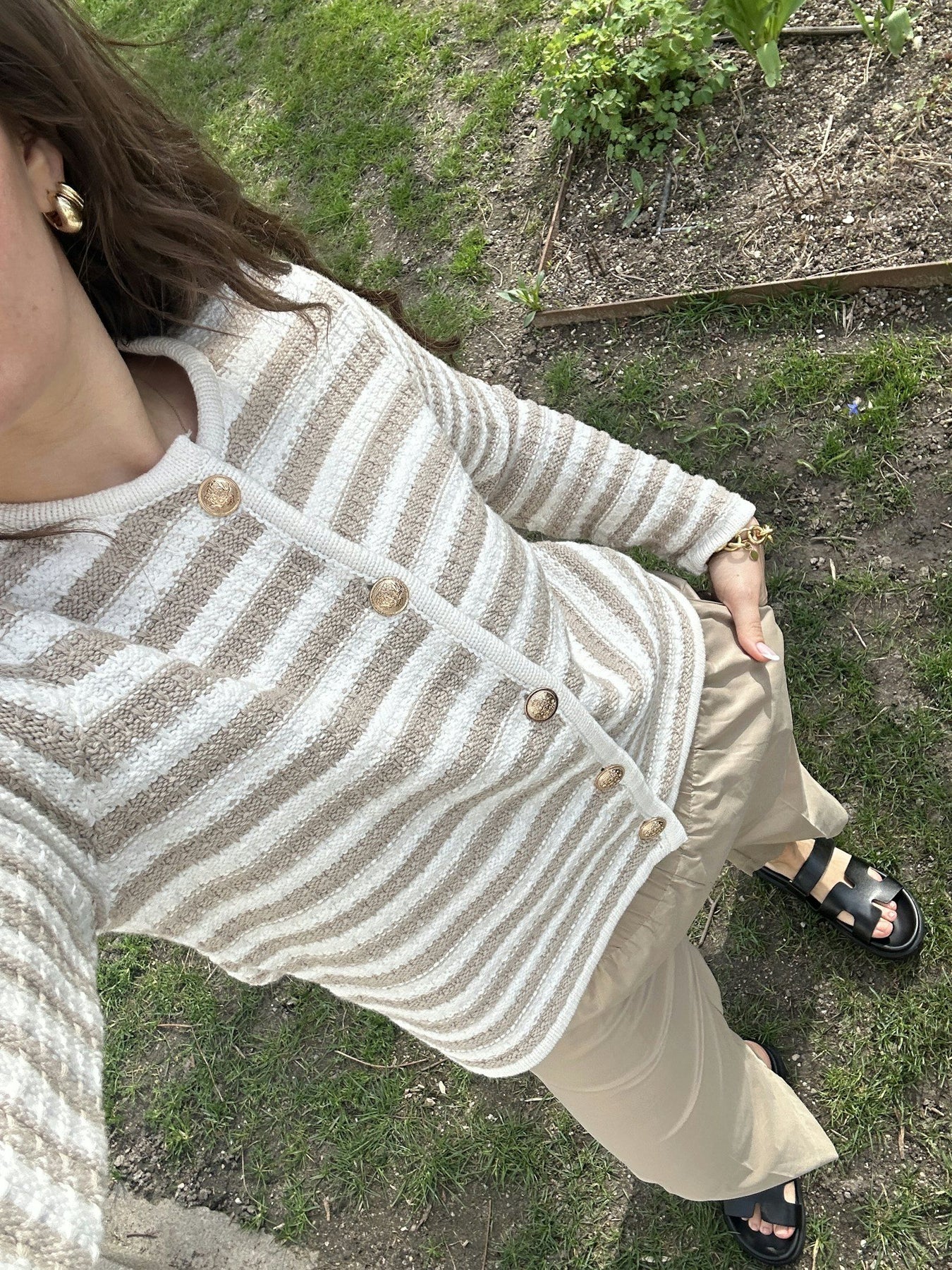 Limone Stripe Knit Jacket - Sand