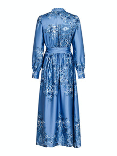 Nova Paisley Border Dress - Dusty Blue