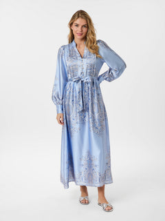 Nova Paisley Border Dress - Light Blue