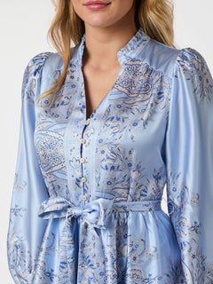Nova Paisley Border Dress - Light Blue