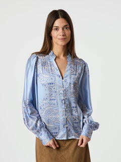 Massima Paisley Border Blouse - Light Blue