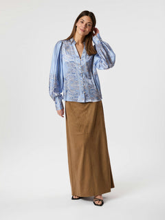 Massima Paisley Border Blouse - Light Blue