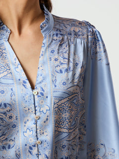 Massima Paisley Border Blouse - Light Blue