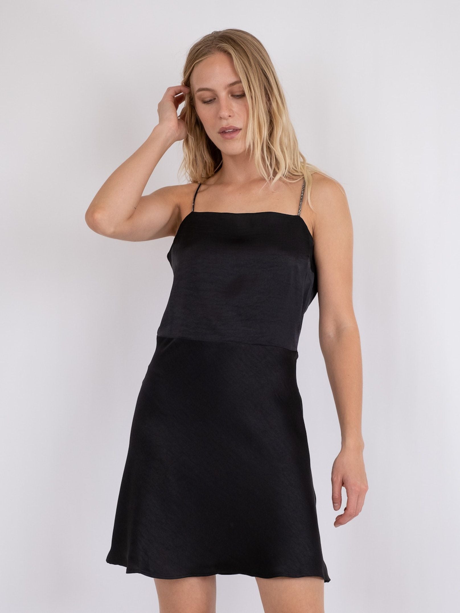 Clara Heavy Sateen Dress - Black