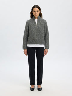 Anjuli Ls Knit Zip Cardigan - Medium Grey Melange