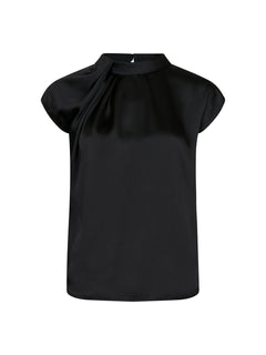 Fleur Drapy Satin Blouse - Black
