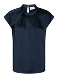 Fleur Drapy Satin Blouse - Navy