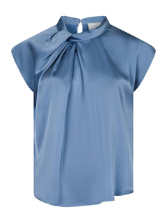 Fleur Drapy Satin Blouse - Dusty Blue