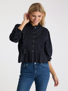 Petrine Embroidery Blouse - Navy