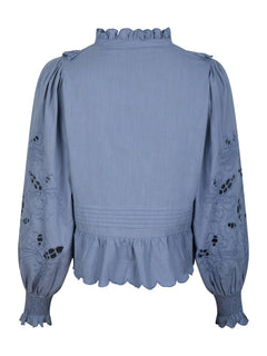 Petrine Embroidery Blouse - Dusty Blue