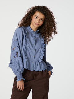 Petrine Embroidery Blouse - Dusty Blue