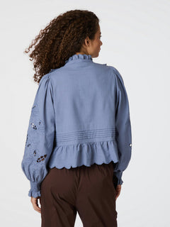Petrine Embroidery Blouse - Dusty Blue
