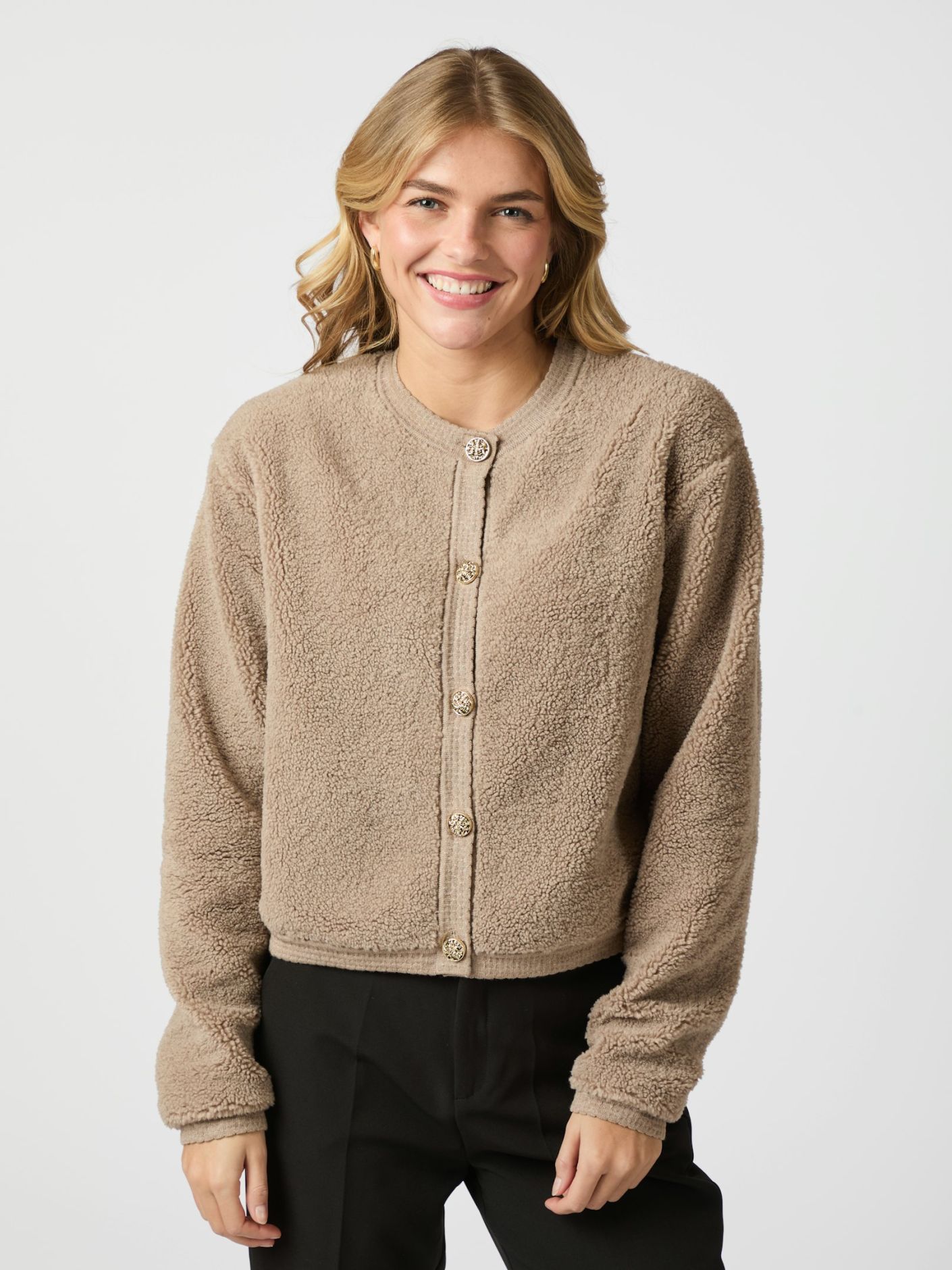 Limo Fluffy Knit Cardigan - Dark Sand