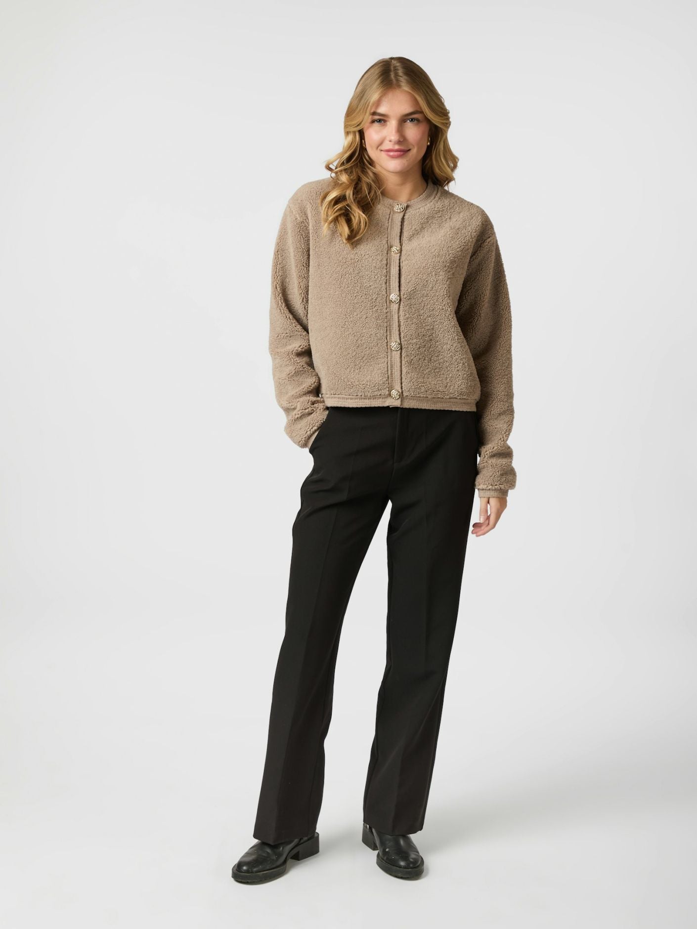 Limo Fluffy Knit Cardigan - Dark Sand