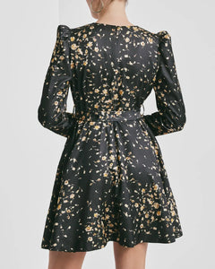 Tailored Satin Belt Dress - Black Rose
