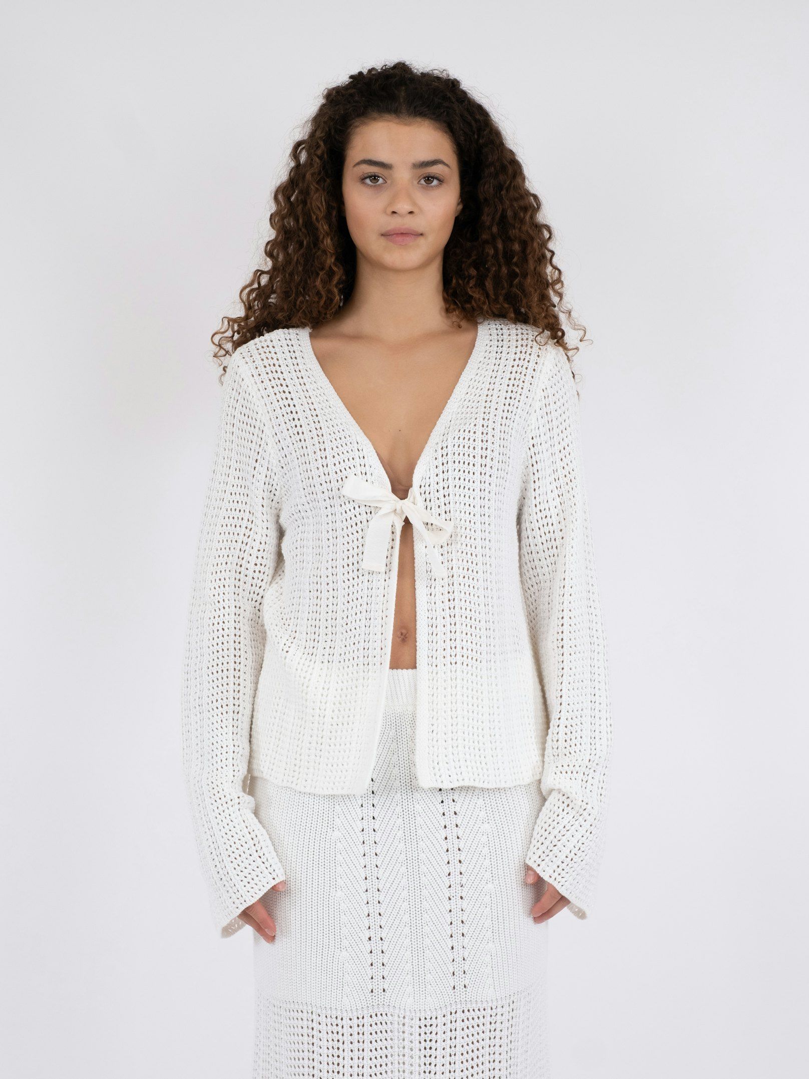Bates Crochet Knit Cardigan - White