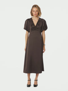 Illana Heavy Sateen Dress - Dark Brown