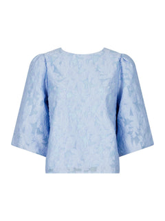 Lorraine Brocade Blouse - Sky Blue