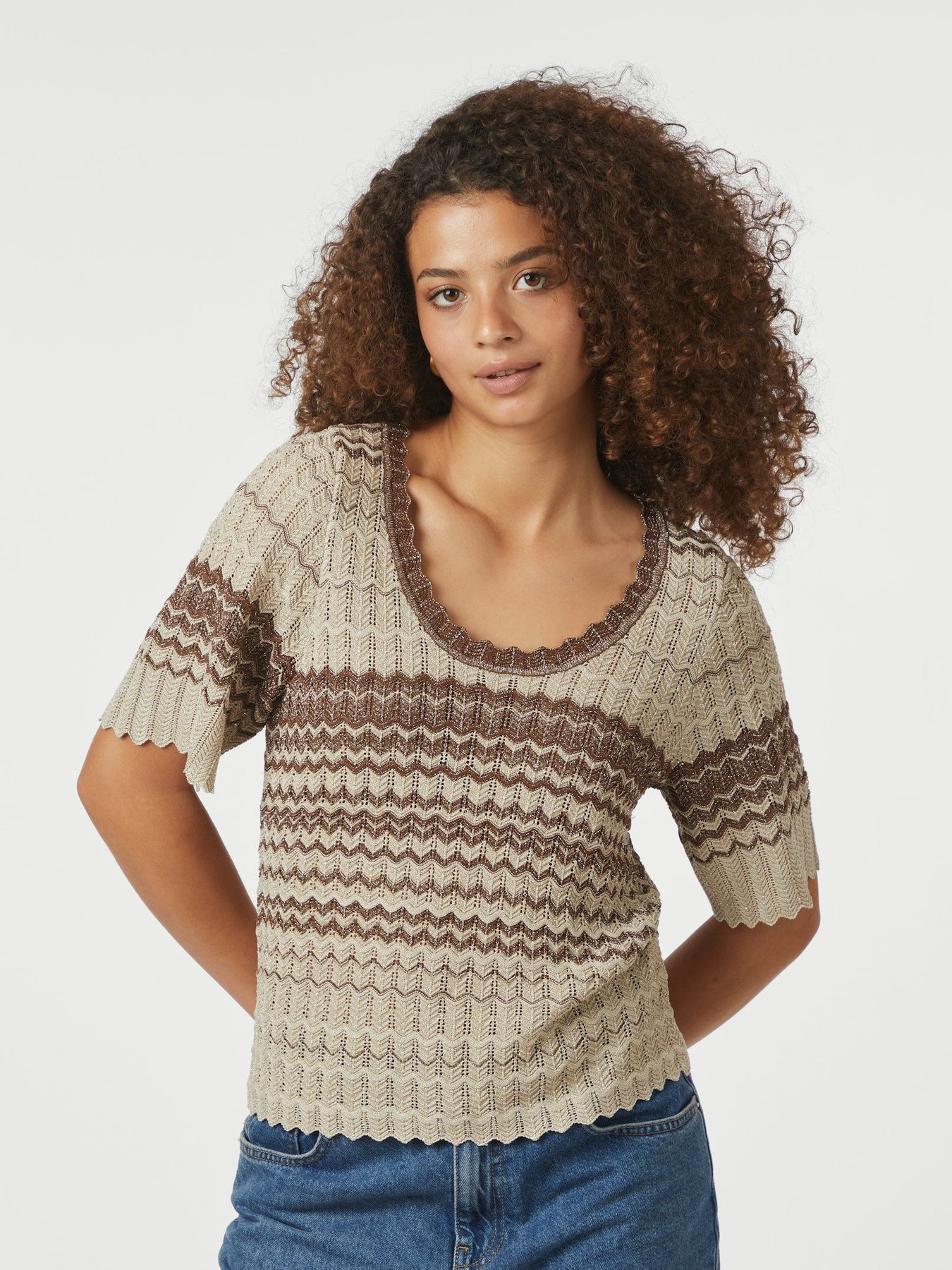 Meiko Stitch Knit Blouse - Brown