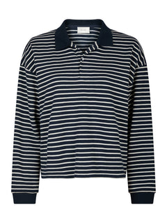 Sara Stripe Polo Blouse - Navy