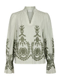 Amara Stripe Emb Blouse - Dusty Green