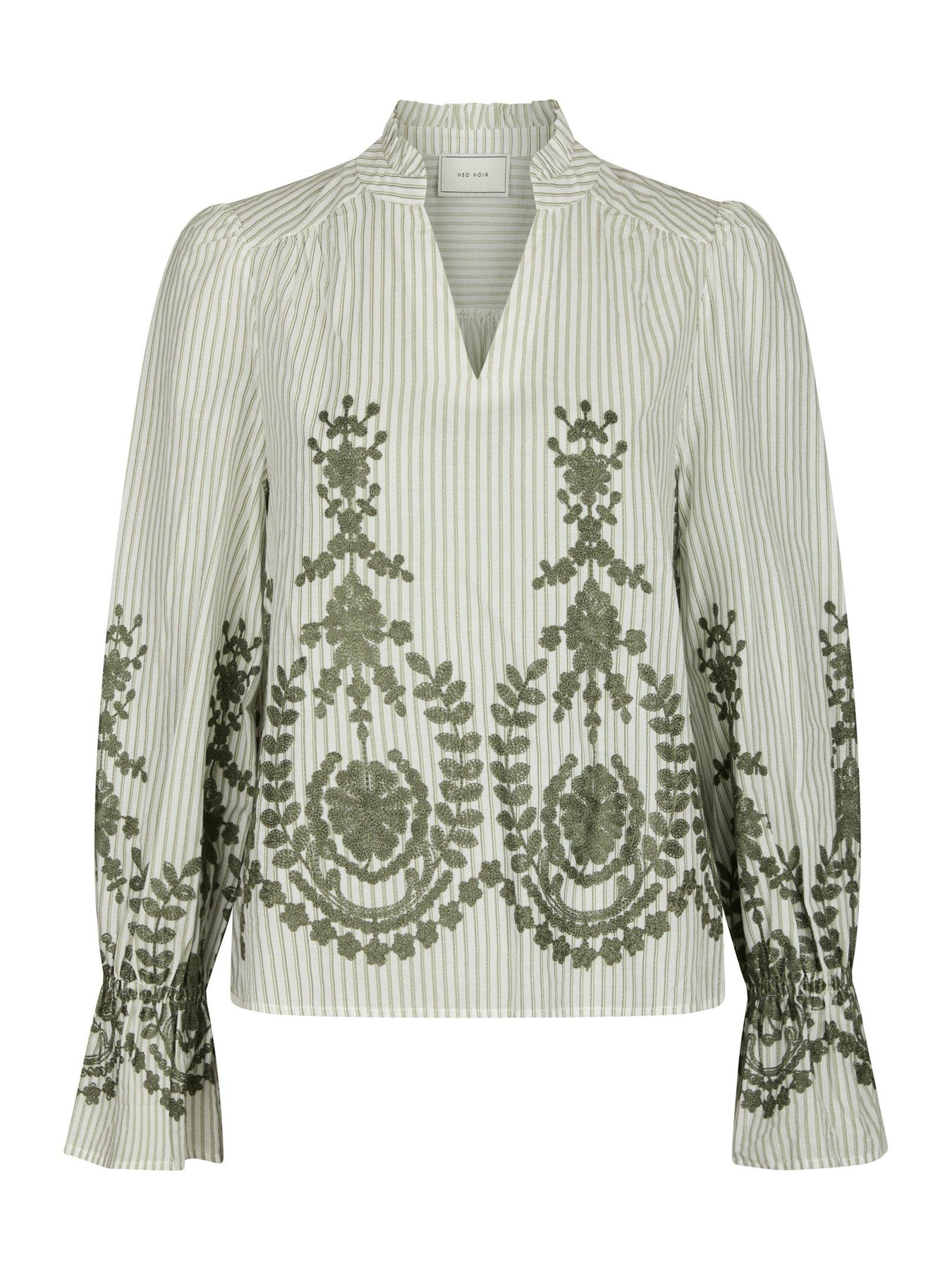 Amara Stripe Emb Blouse - Dusty Green