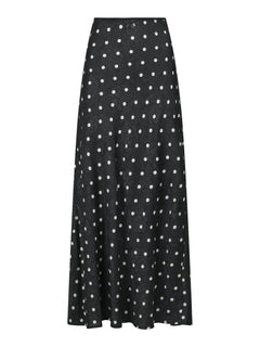 Lola Retro Dot Long Skirt - Black