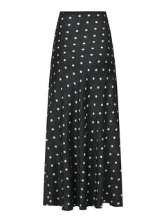 Lola Retro Dot Long Skirt - Black