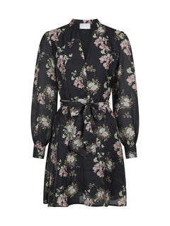 Heidi Print Flower Dress - Black