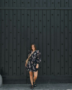 Heidi Print Flower Dress - Black