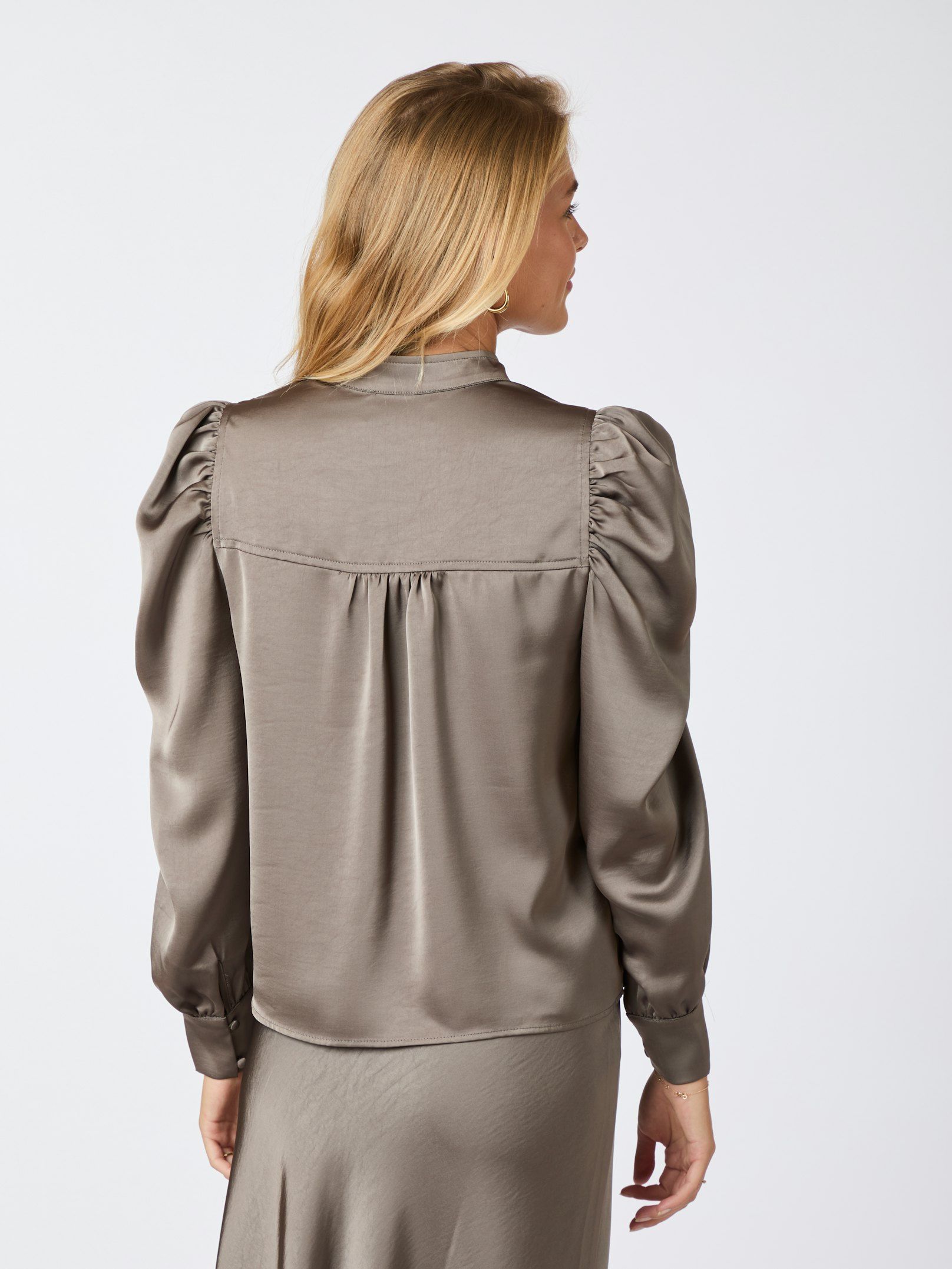 Rosslyn Heavy Sateen Blouse - Warm Grey