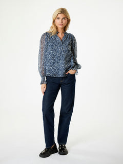 Leia Flower Graphic Blouse - Navy