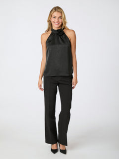Rosette Crinkle Sateen Top - Black