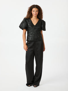 Camia Metallic Brocade Blouse - Black