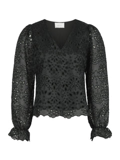 Candice Embroidery Blouse - Black
