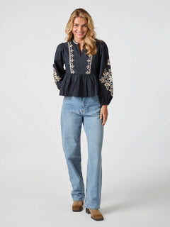 Ginia Emb Blouse - Navy