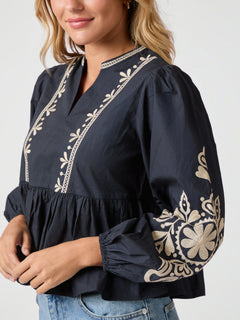 Ginia Emb Blouse - Navy