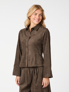 Rosa Faux Suede Shirt - Dark Brown