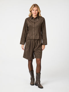 Rosa Faux Suede Shirt - Dark Brown