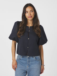 Aisa Dull Satin Blouse - Navy
