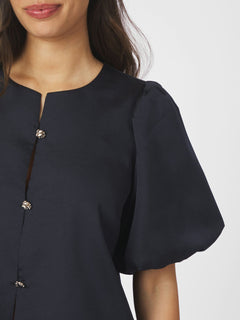 Aisa Dull Satin Blouse - Navy