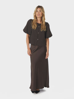 Aisa Dull Satin Blouse - Brown