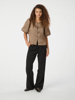 Aisa Dull Satin Blouse - Dark Taupe