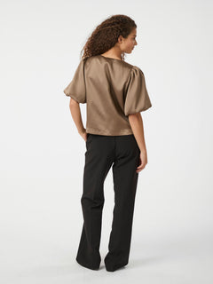Aisa Dull Satin Blouse - Dark Taupe