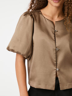 Aisa Dull Satin Blouse - Dark Taupe