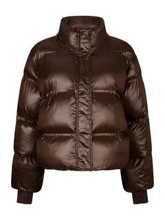 Rhea Shiny Puffer Jacket - Dark Brown